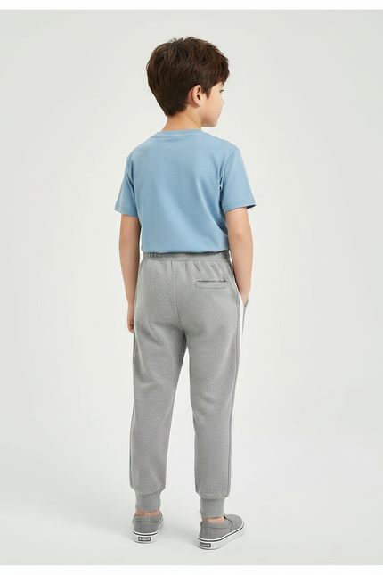 Pantalon Gris Molletonné Sport Enfant Bandes Blanches - vue 2
