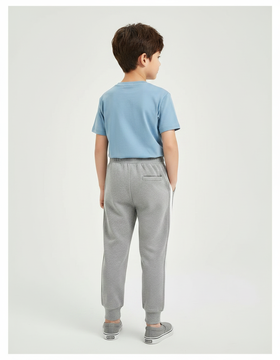Pantalon Gris Molletonné Sport Enfant Bandes Blanches - vue 2