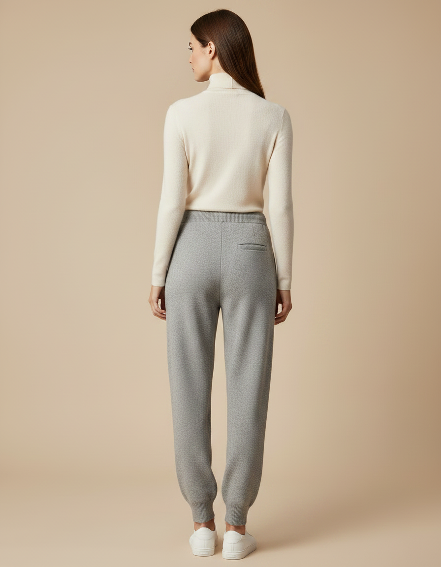 Pantalon Gris Tricoté Décontracté Ample Femme - Maille - vue 2