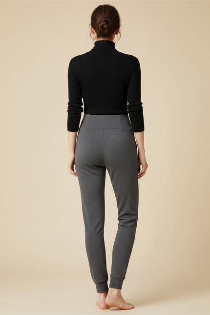 Pantalon Gris Côtelé Taille Haute Chevilles Resserrées - Molleton - vue 2