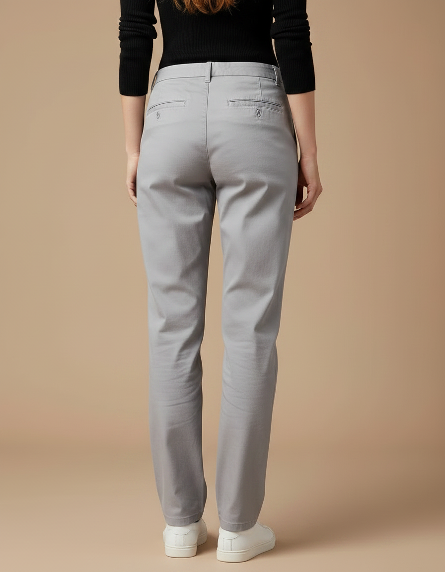 Pantalon Gris Chino Droit Coton Stretch Décontracté - vue 2