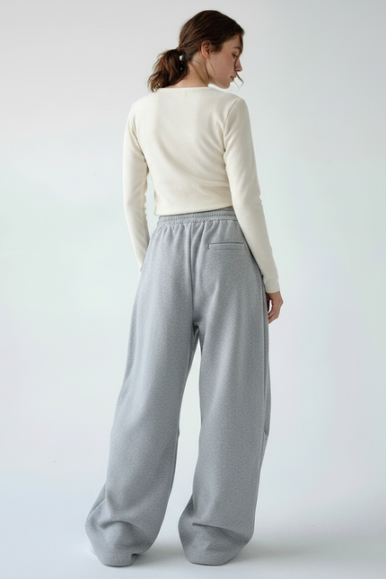 Pantalon Gris Ample Molletonné Sport Cordon Décontracté - vue 2