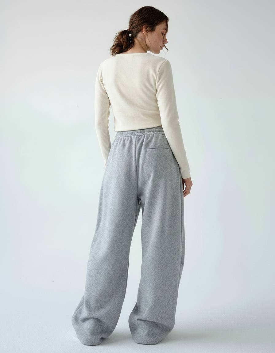 Pantalon Gris Ample Molletonné Sport Cordon Décontracté - vue 2