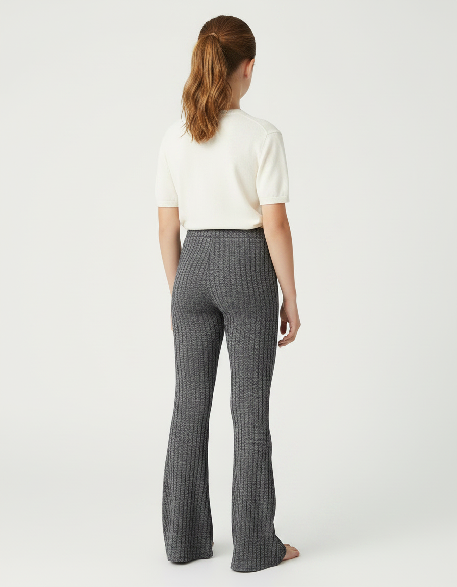 Pantalon Gris Côtelé Évasé Slim Enfant - Maille - vue 2