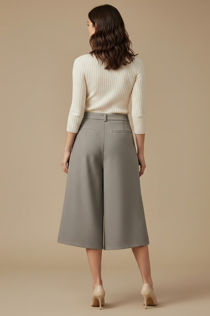 Pantalon Gris Ample Plissé Laine Capris Femme - vue 2