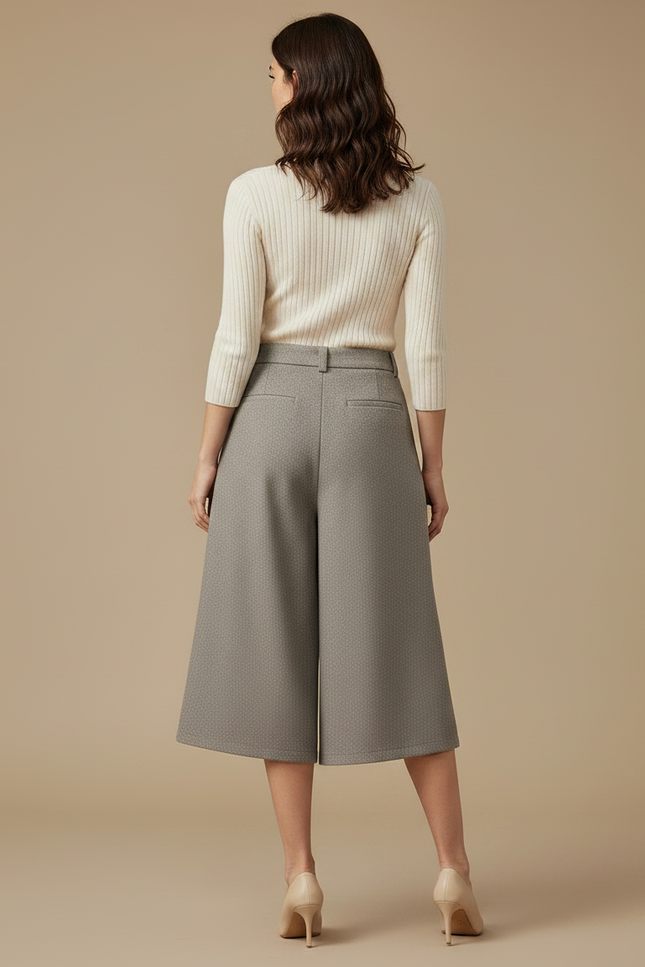 Pantalon Gris Ample Plissé Laine Capris Femme - vue 2