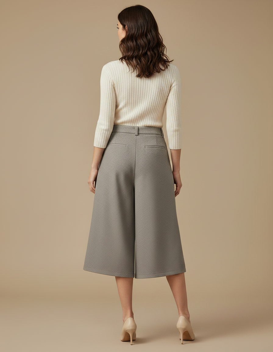 Pantalon Gris Ample Plissé Laine Capris Femme - vue 2