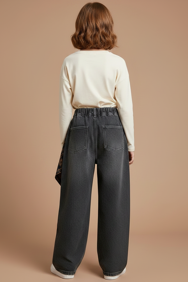 Pantalon Gris Droit Ample Denim Plaid Enfant - Jean - vue 2