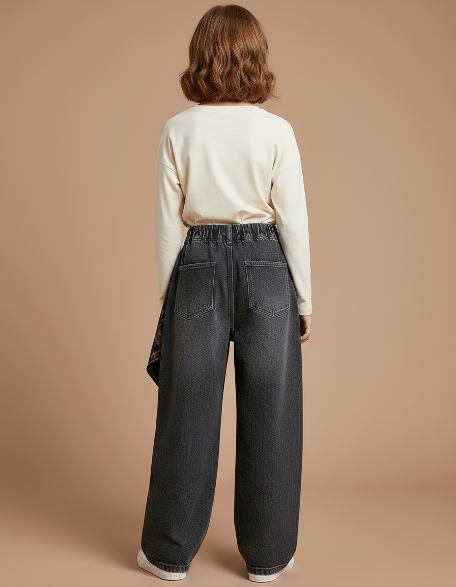 Pantalon Gris Droit Ample Denim Plaid Enfant - Jean - vue 2