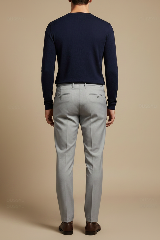 Pantalon Gris Élégant Droit Business Homme Classique - Gabardine - vue 2