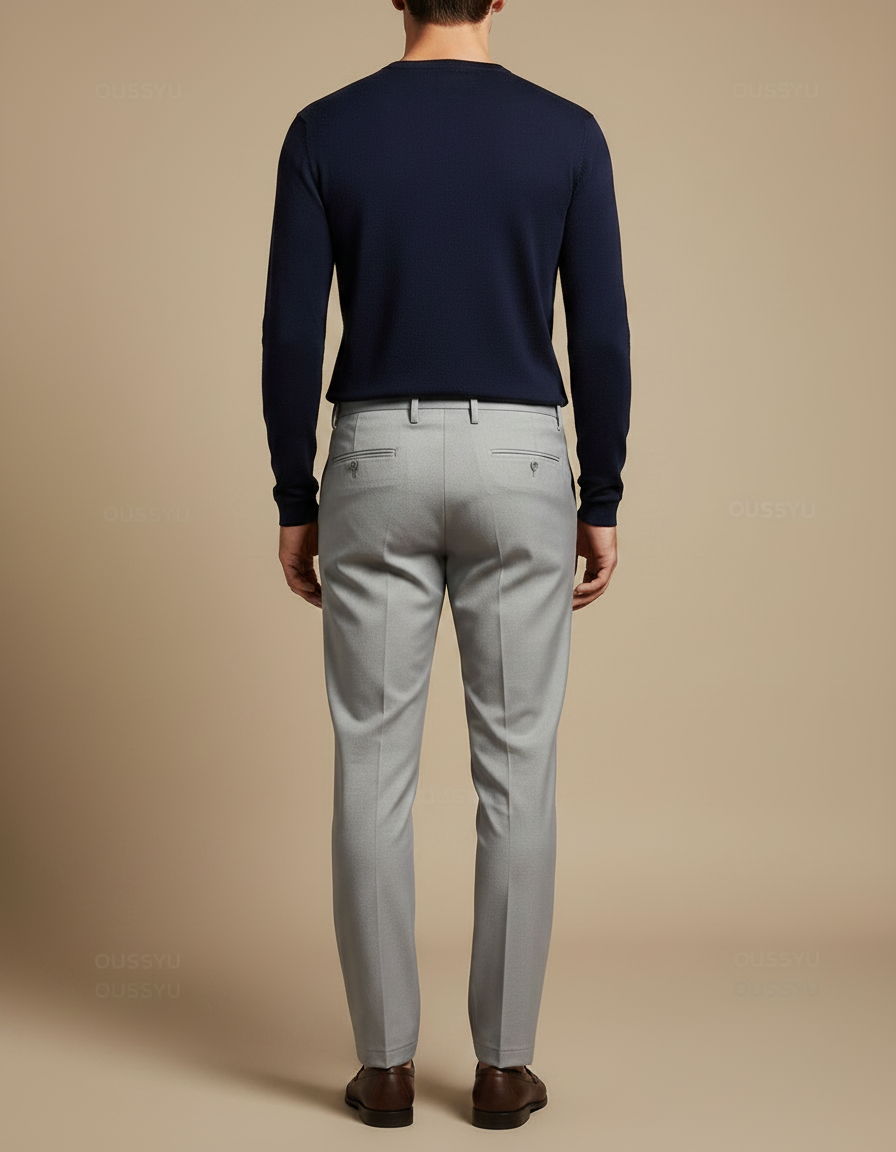 Pantalon Gris Élégant Droit Business Homme Classique - Gabardine - vue 2