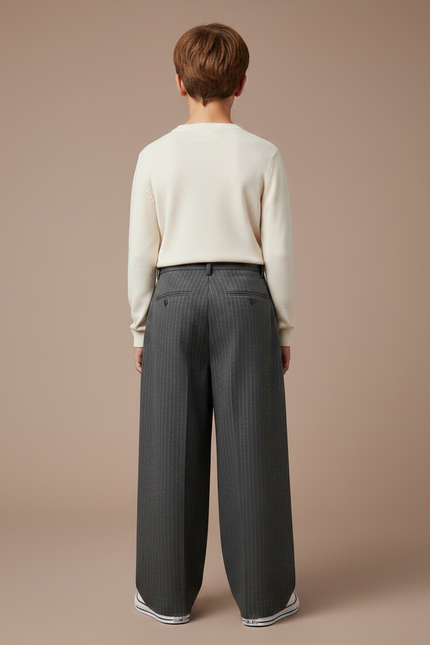 Pantalon Gris Rayé Ample Décontracté Enfant Garçon - Laine - vue 2