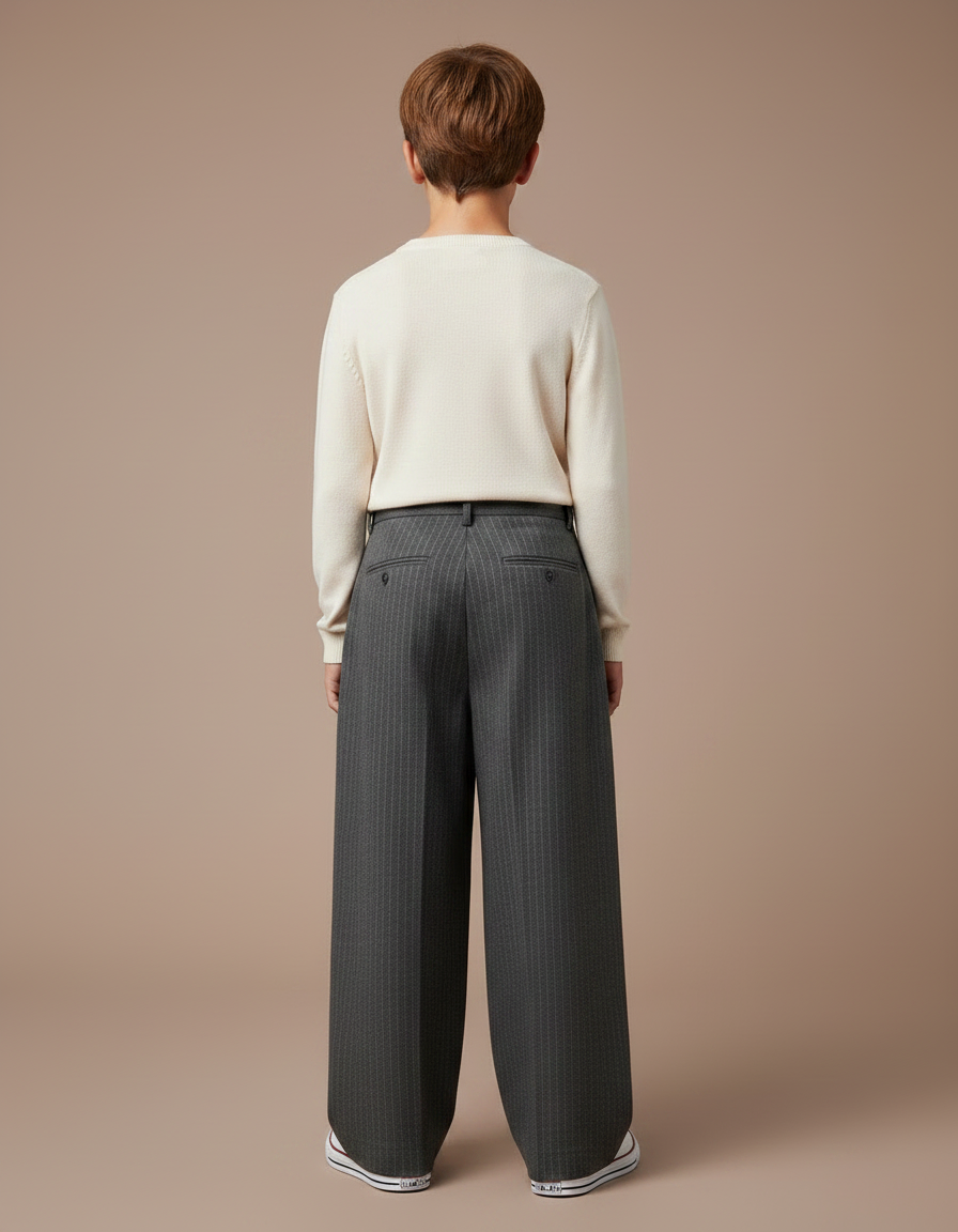 Pantalon Gris Rayé Ample Décontracté Enfant Garçon - Laine - vue 2