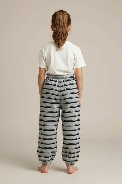 Pantalon Gris Rayé Loose Enfant Décontracté Coton - Molleton - vue 2