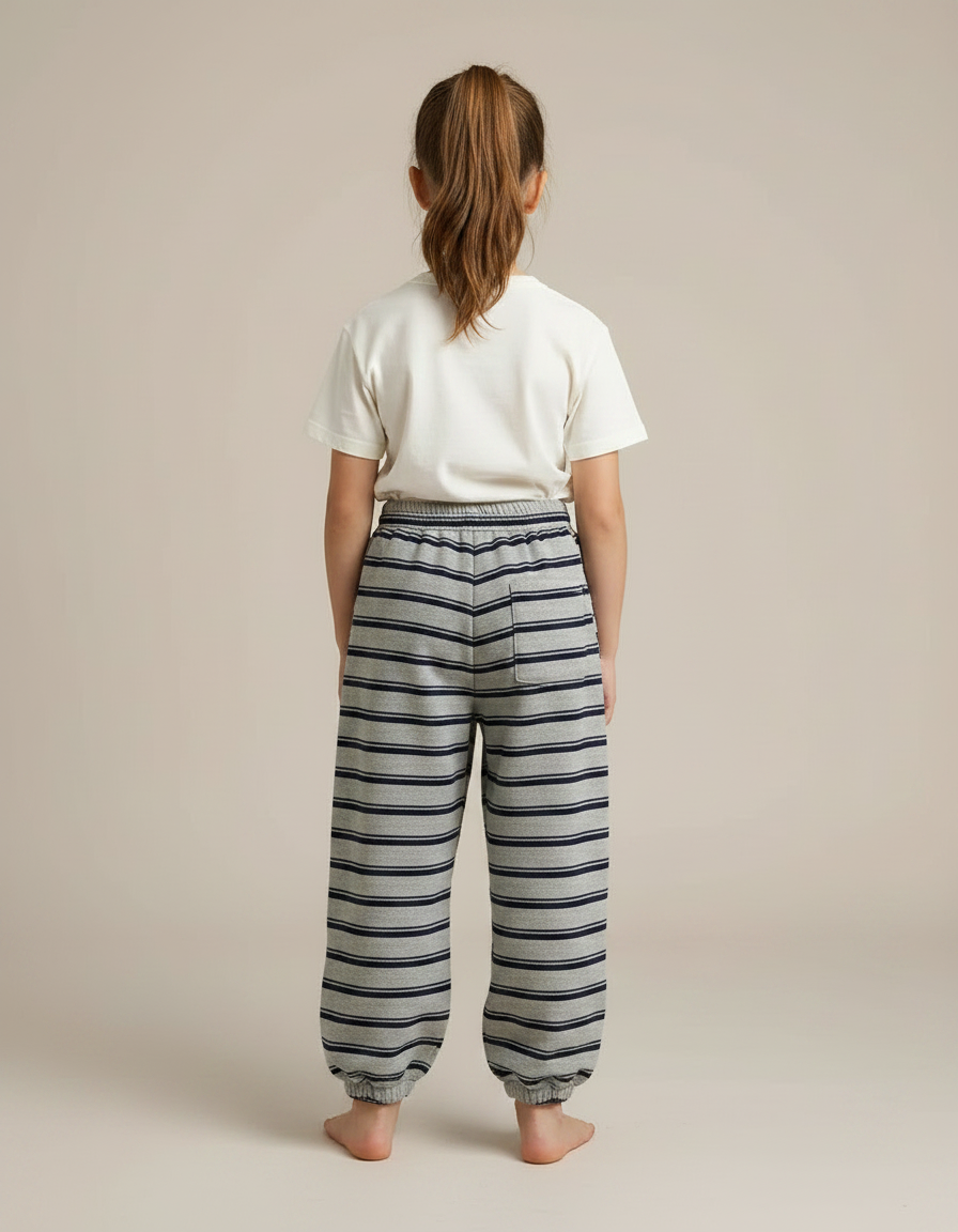 Pantalon Gris Rayé Loose Enfant Décontracté Coton - Molleton - vue 2