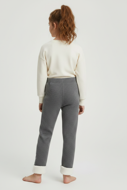 Pantalon Gris Côtelé Brodé Doublé Sherpa Enfant - Maille - vue 2