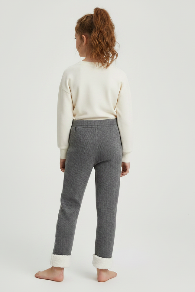 Pantalon Gris Côtelé Brodé Doublé Sherpa Enfant - Maille - vue 2