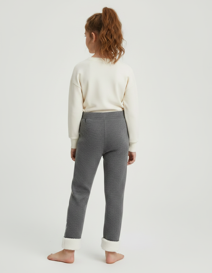 Pantalon Gris Côtelé Brodé Doublé Sherpa Enfant - Maille - vue 2