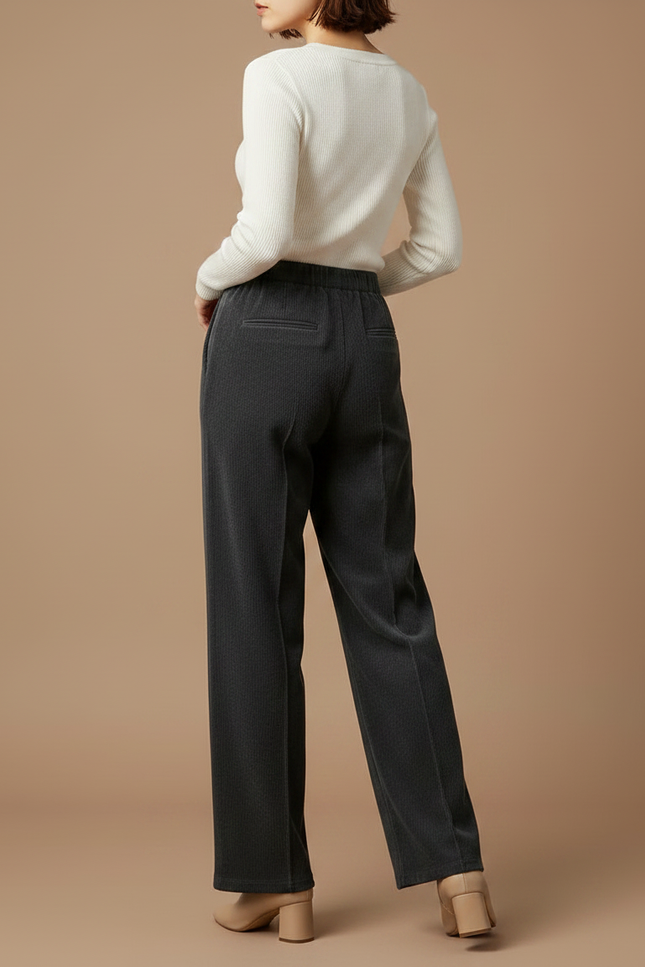 Pantalon Gris Côtelé Large Décontracté Confortable Femme - Cordé - vue 2
