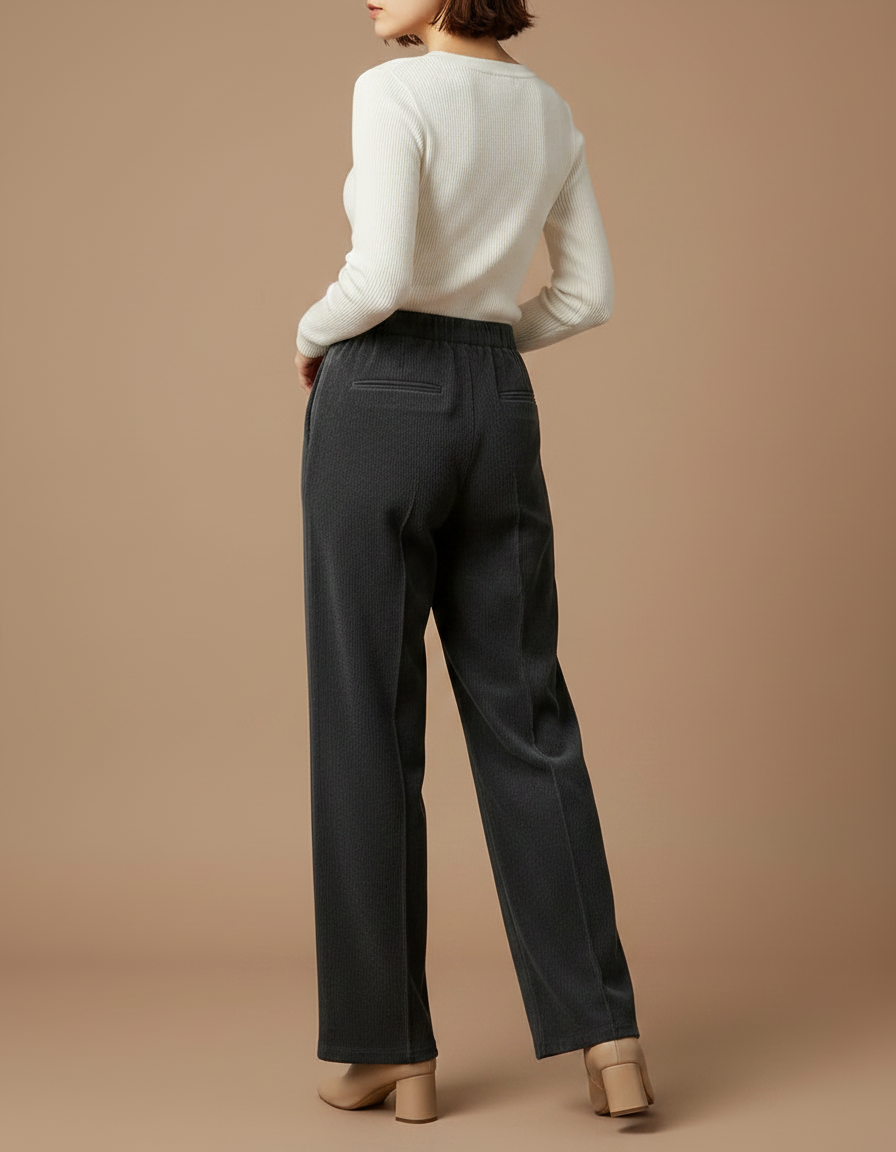 Pantalon Gris Côtelé Large Décontracté Confortable Femme - Cordé - vue 2