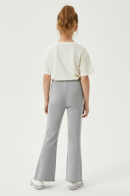 Pantalon Gris Évasé Côtelé Taille Haute Confortable - Maille - vue 2