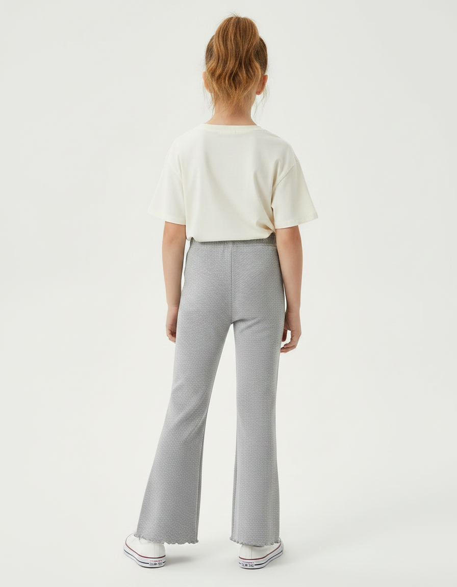 Pantalon Gris Évasé Côtelé Taille Haute Confortable - Maille - vue 2