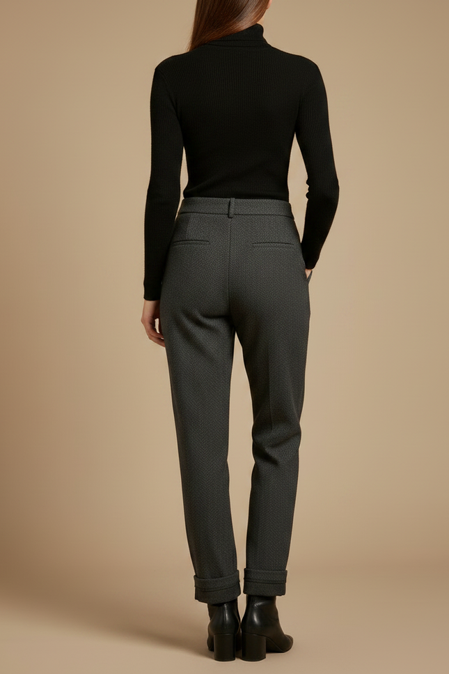 Pantalon Gris Texturé Plissé Ample Femme Élégant - Tweed - vue 2