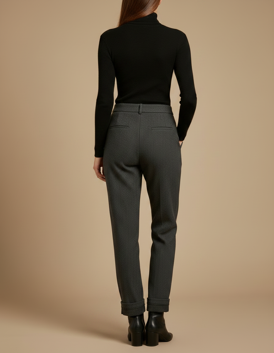 Pantalon Gris Texturé Plissé Ample Femme Élégant - Tweed - vue 2