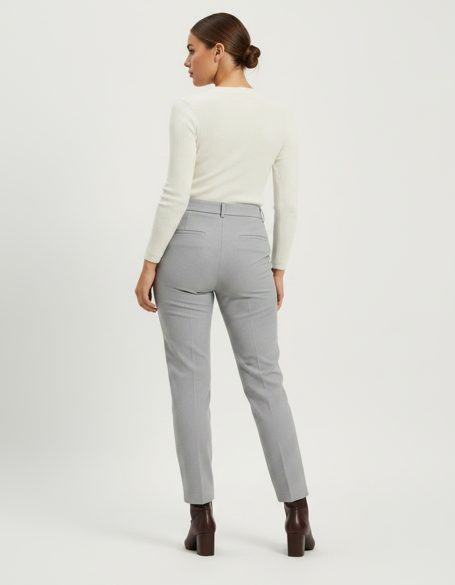Pantalon Gris Taille Haute Slim Habillé Femme - Gabardine - vue 2