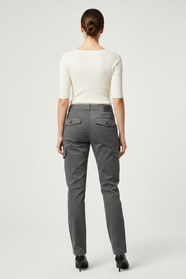 Pantalon Gris Cargo Coton Droit Femme Élégant - vue 2