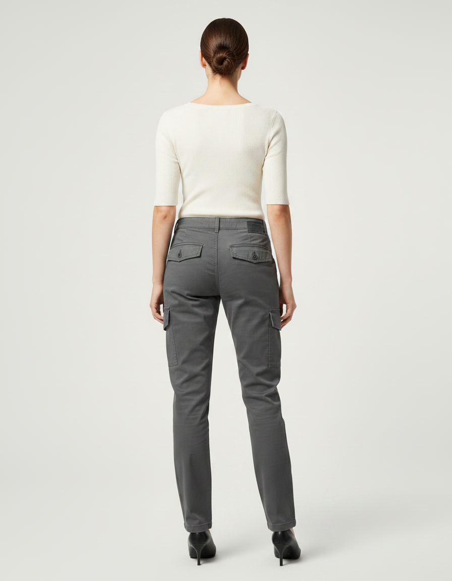 Pantalon Gris Cargo Coton Droit Femme Élégant - vue 2
