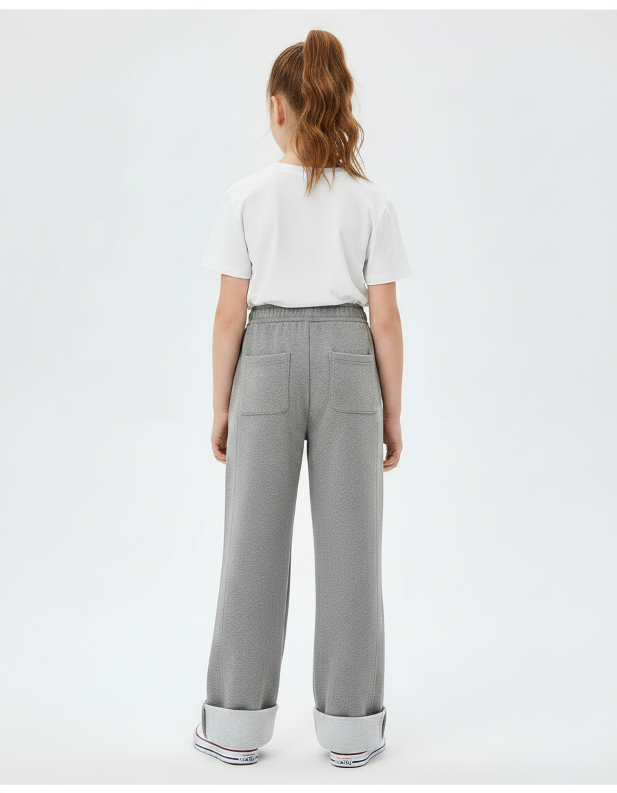 Pantalon Gris Molleton Ample Décontracté Fille - vue 2