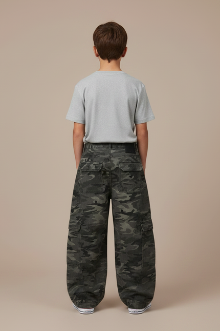 Pantalon Gris Camouflage Ample Cargo Garçon - Toile - vue 2