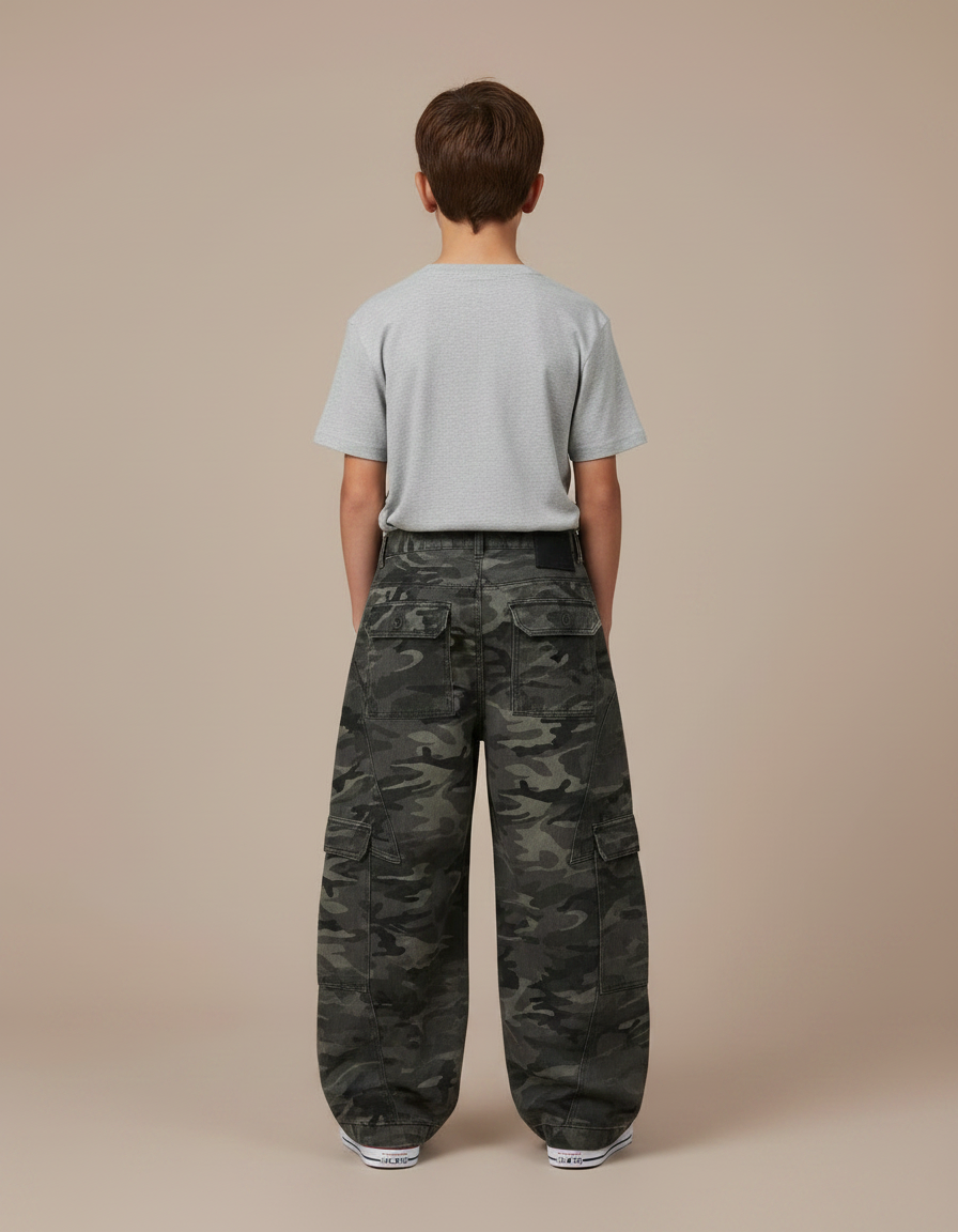 Pantalon Gris Camouflage Ample Cargo Garçon - Toile - vue 2