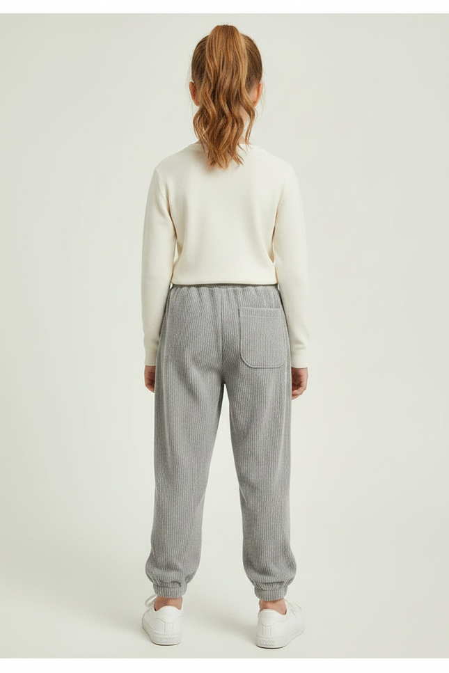Pantalon Gris Côtelé Confortable Brodé Enfant - Cordé - vue 2