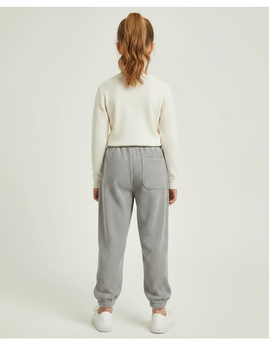 Pantalon Gris Côtelé Confortable Brodé Enfant - Cordé - vue 2