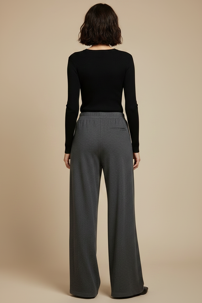 Pantalon Gris Ample Droit Tissu Drapé Confortable - Molleton - vue 2