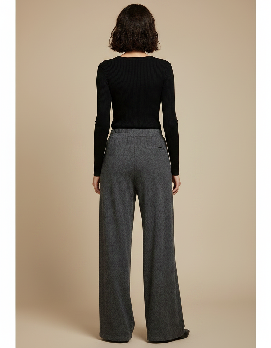 Pantalon Gris Ample Droit Tissu Drapé Confortable - Molleton - vue 2