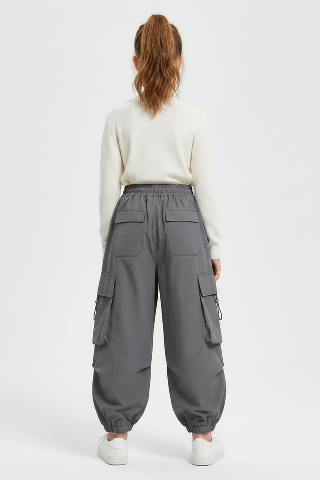Pantalon Gris Cargo Ample Confortable Fille - Polyester - vue 2
