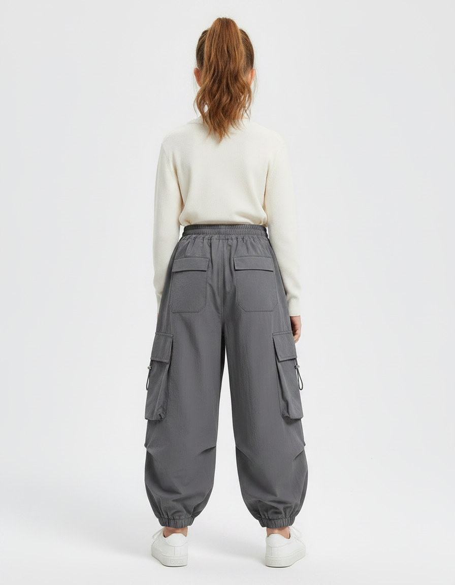 Pantalon Gris Cargo Ample Confortable Fille - Polyester - vue 2