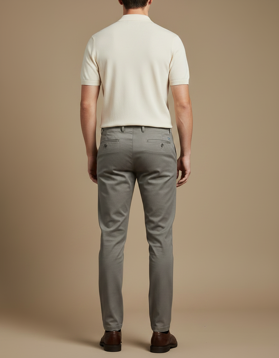 Pantalon Gris Homme Coton Slim Fit Extensible Décontracté - Gabardine - vue 2