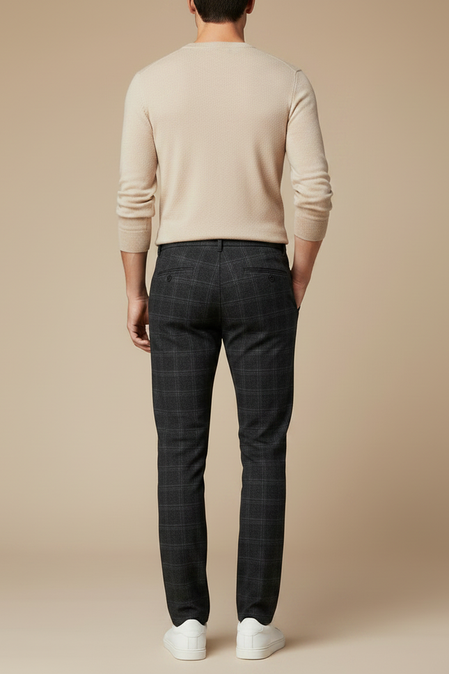 Pantalon Gris À Carreaux Slim Fit Stretch Homme - Laine - vue 2