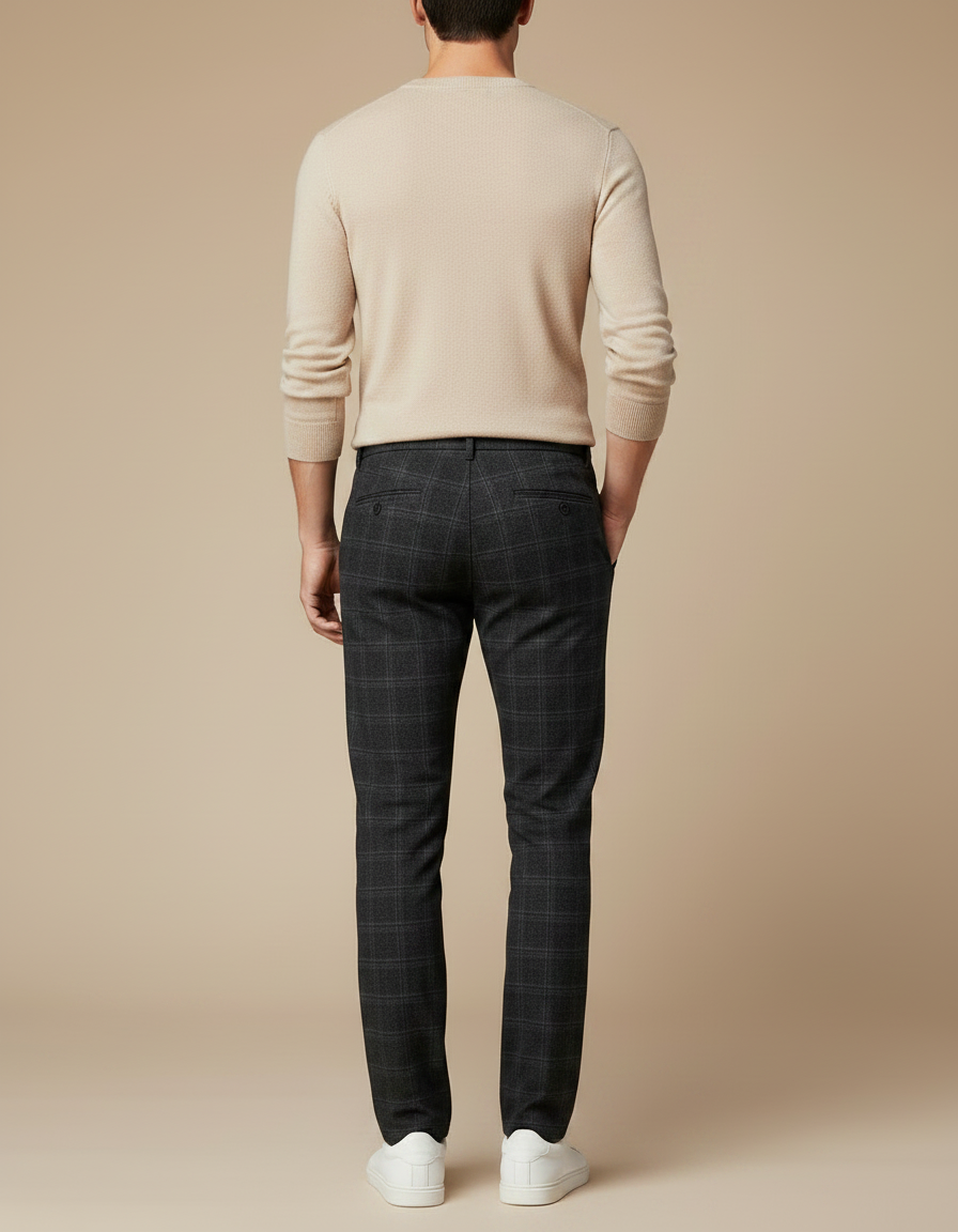 Pantalon Gris À Carreaux Slim Fit Stretch Homme - Laine - vue 2