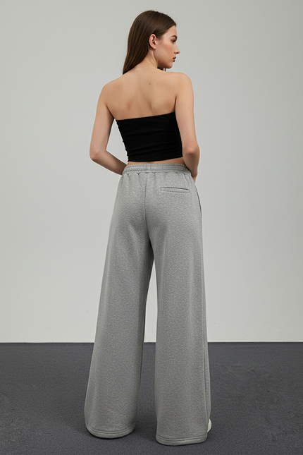 Pantalon Gris Large Streetwear Imprimé Fusil Décontracté - Molleton