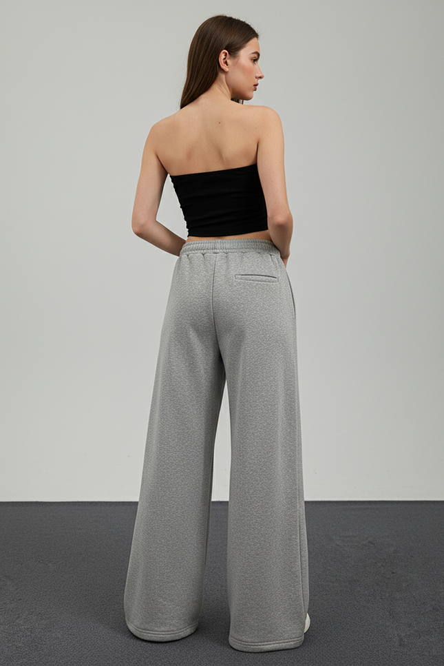 Pantalon Gris Large Streetwear Imprimé Fusil Décontracté - Molleton