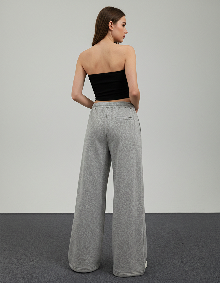Pantalon Gris Large Streetwear Imprimé Fusil Décontracté - Molleton