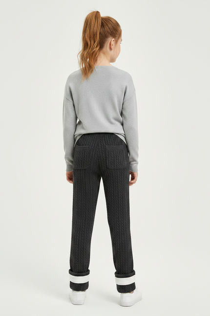 Pantalon Gris Tressé Élastique Chaud Enfant Fille - Maille - vue 2