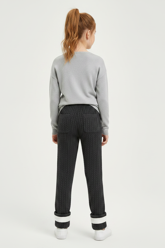 Pantalon Gris Tressé Élastique Chaud Enfant Fille - Maille - vue 2