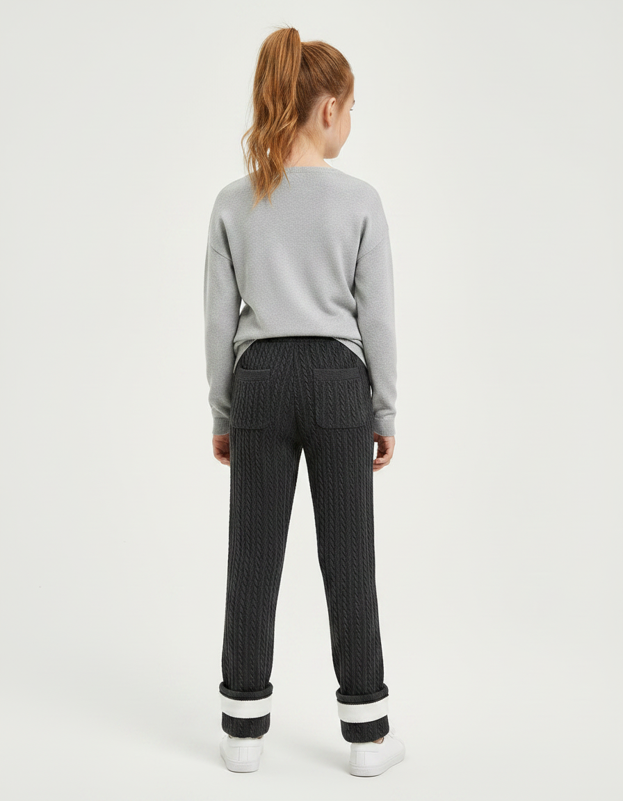 Pantalon Gris Tressé Élastique Chaud Enfant Fille - Maille - vue 2