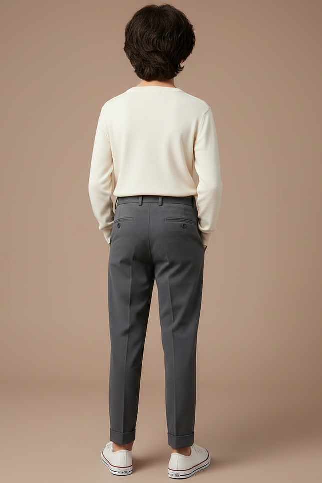 Pantalon Gris Plissé Élégant Décontracté Garçon - Gabardine - vue 2
